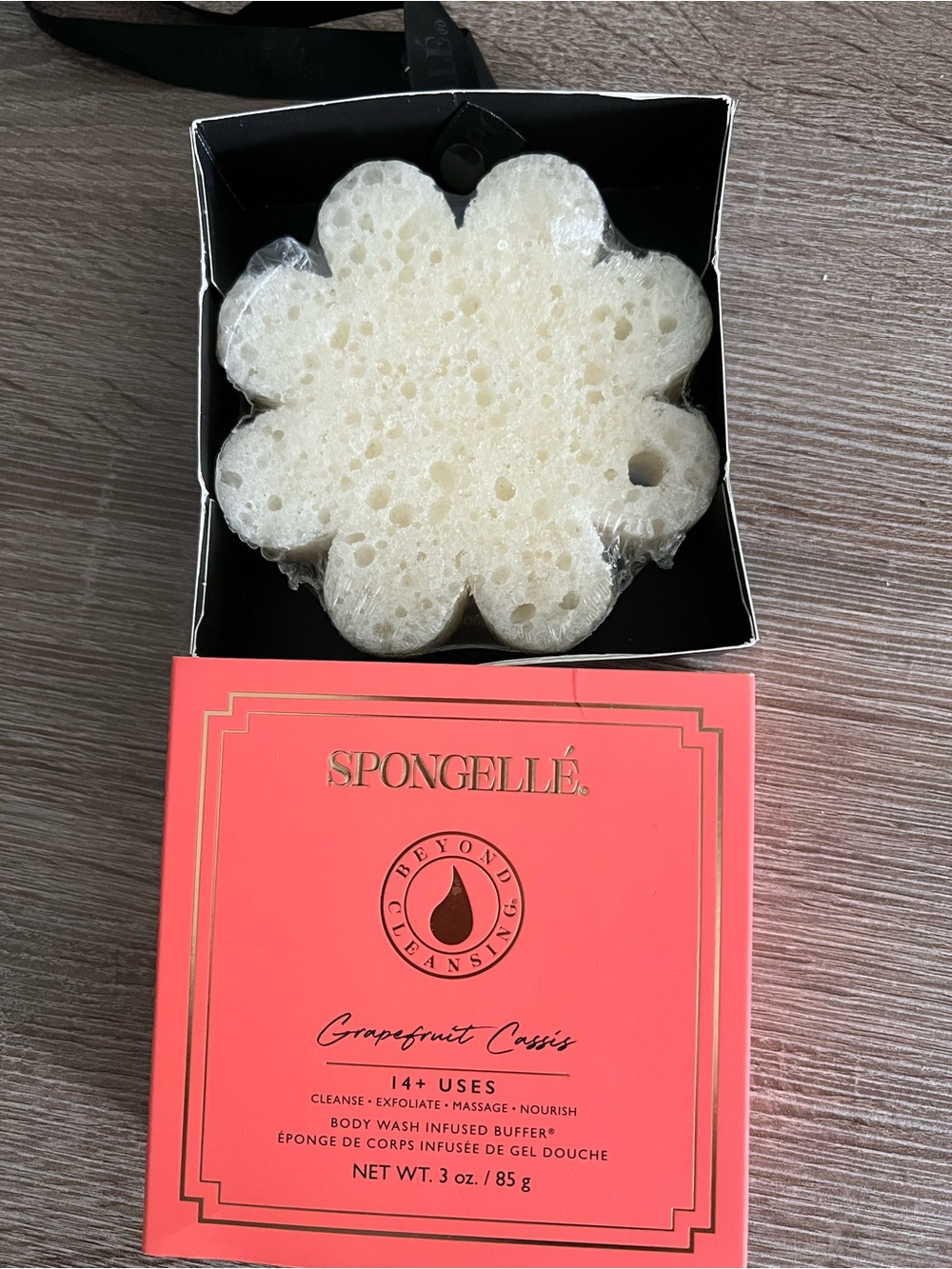 SPONGELLÉ Flower Shower Body Wash Infused Buffer Soap Sponge Body Scrubber, Grap